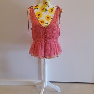 Pink Sleeveless Top with Floral Pattern